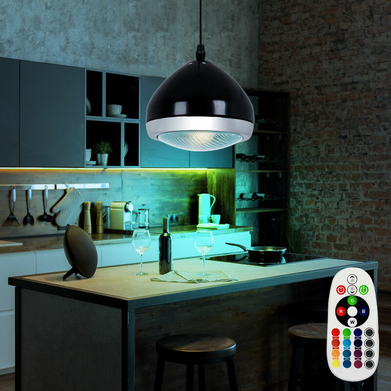 foto del prodotto lampada a sospensione lampada da cucina nera lampada a sospensione soggiorno lampada da tavolo da pranzo, telecomando cambia colore dimmerabile,