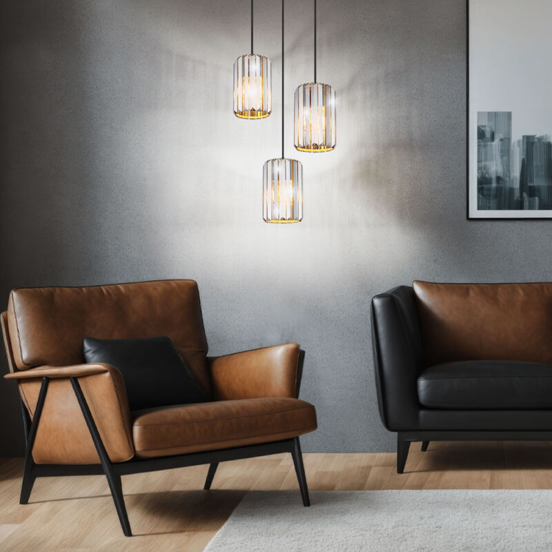 foto del prodotto lampada a sospensione lampada da sala da pranzo 3 fiamme effetto legno, metallo nero, 3x prese e27, dxh 35x120cm