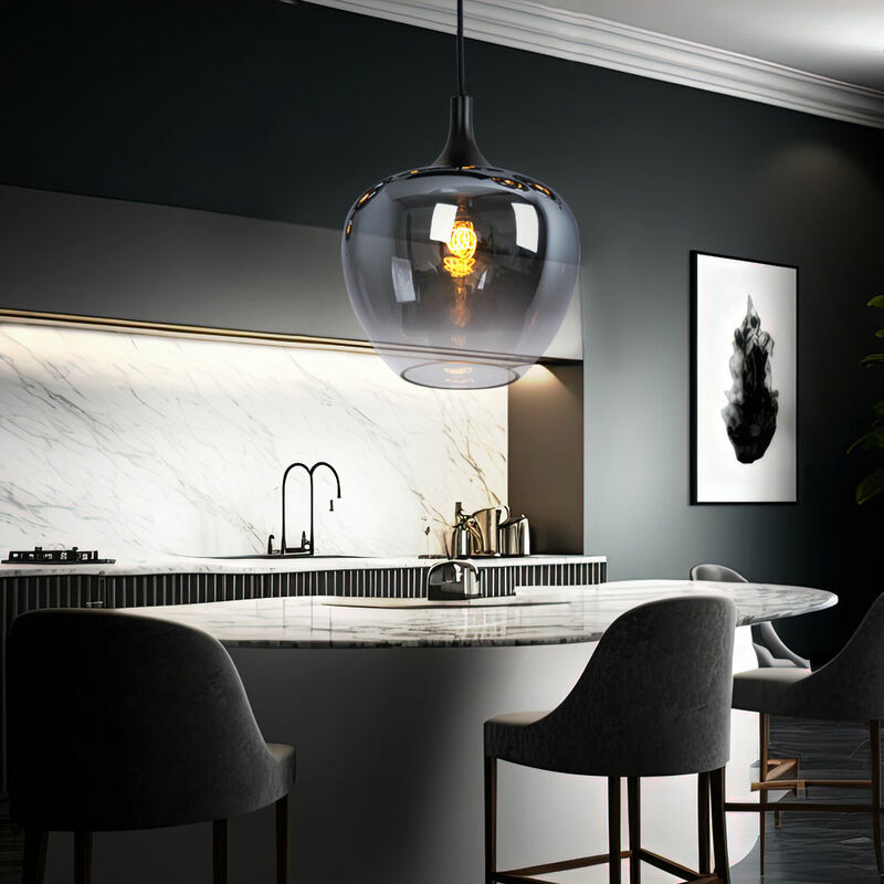 foto del prodotto lampada a sospensione lampada da sala da pranzo lampada a sospensione, moderna, lampada a sospensione a bulbo, metallo vetro fum , nero, 1x attacco