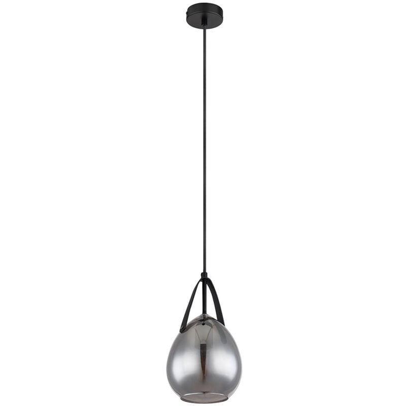 foto del prodotto lampada a sospensione, lampada da sala da pranzo, lampada a sospensione moderna, paralume in effetto vetro fum , metallo, nero, opaco, 1x attacco