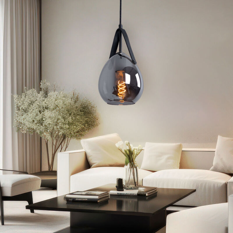 foto del prodotto lampada a sospensione lampada da sala da pranzo, lampada a sospensione moderna, paralume in ottica di vetro fum , metallo, nero, 1x e27, pxh 15x120 cm