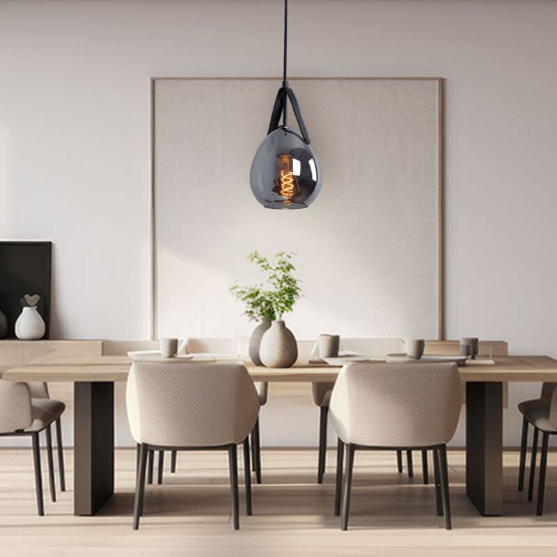 foto del prodotto lampada a sospensione lampada da sala da pranzo, lampada a sospensione moderna, paralume in ottica di vetro fum , metallo, nero, 1x e27, pxh 15x120 cm