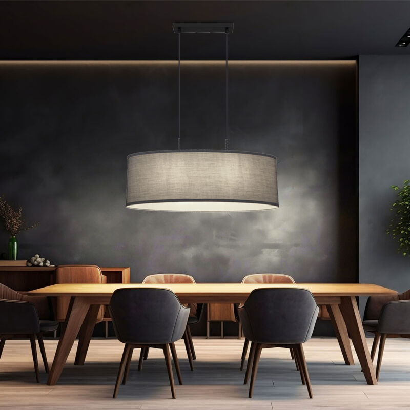 foto del prodotto lampada a sospensione, lampada da sala da pranzo, lampada da soggiorno, lampada a sospensione, tessuto metallico, nero antracite, 2x e27, l 75 cm