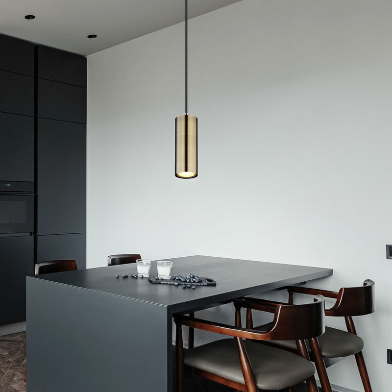 foto del prodotto lampada a sospensione lampada da sala da pranzo, moderna, regolabile in altezza, metallo, ottone antico nero, rotondo, 1x gu10, lxlxa 9x9x120 cm