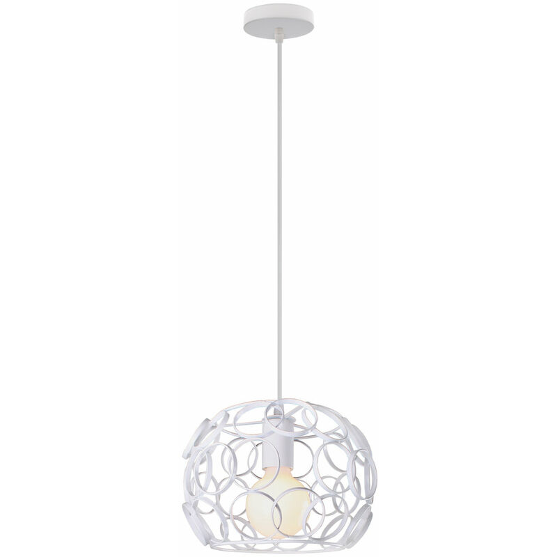 immagine 0 del prodotto lampada a sospensione, lampada da soffitto con 24cm gabbia rotonda, in metallo con supporto e27 per soggiorno cucina camera da letto loft bianco 