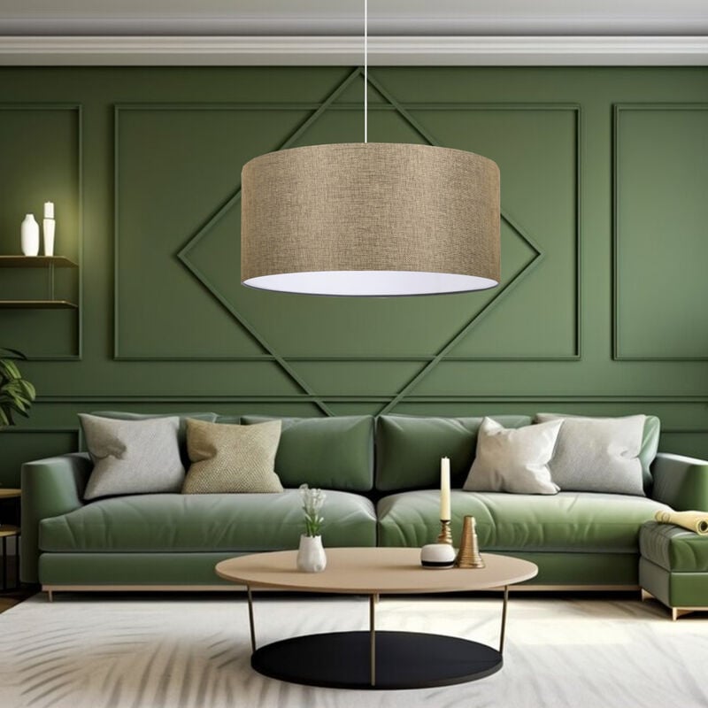 foto del prodotto lampada a sospensione lampada da soffitto con paralume cilindrico lampada pendente con abat jour in tessuto beige lux.pro