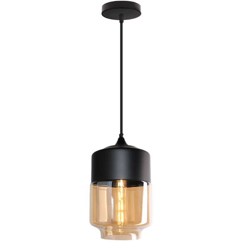 foto del prodotto lampada a sospensione, lampada da soffitto in vetro, illuminazione con paralume marrone trasparente per soggiorno sala da pranzo nero 18cm