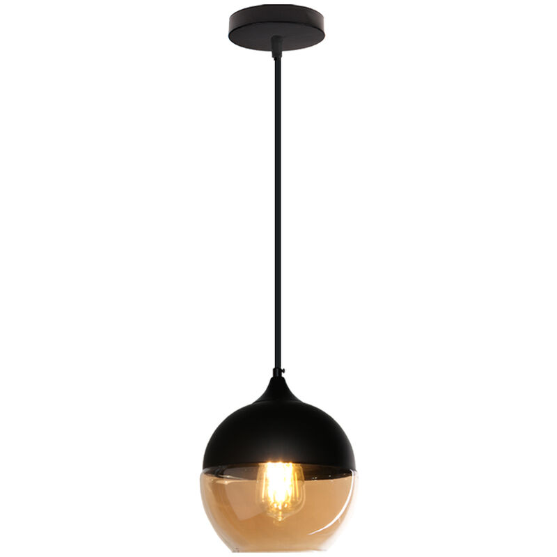 foto del prodotto lampada a sospensione, lampada da soffitto in vetro, illuminazione con paralume marrone trasparente per soggiorno sala da pranzo nero 20cm girare