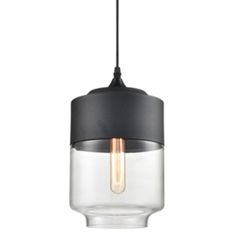 foto del prodotto lampada a sospensione, lampada da soffitto in vetro, illuminazione con paralume trasparente per soggiorno sala da pranzo nero 18cm cilindrica lunga