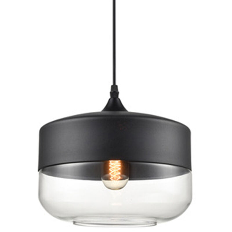 foto del prodotto lampada a sospensione, lampada da soffitto in vetro, illuminazione con paralume trasparente per soggiorno sala da pranzo nero 25cm cilindro piatto