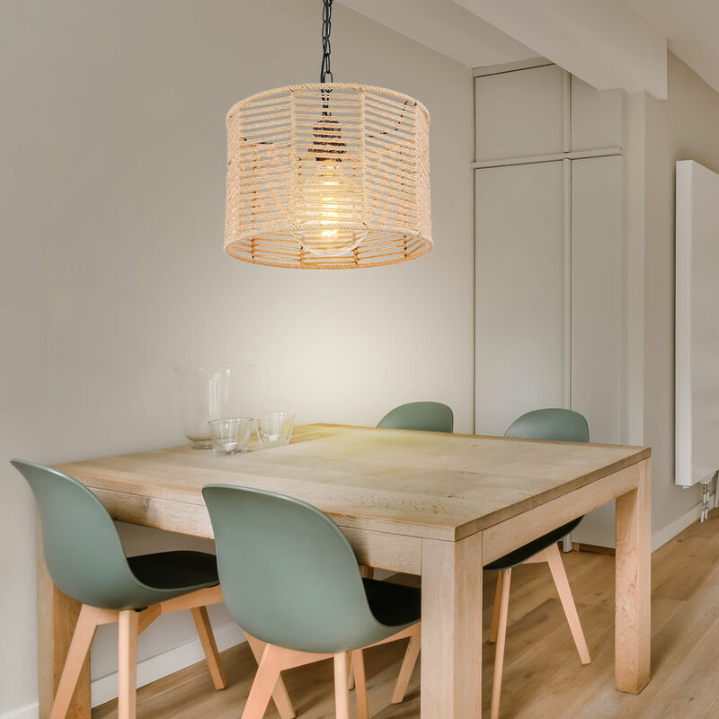 foto del prodotto lampada a sospensione lampada da soffitto soggiorno corda di canapa catena di metallo, metallo nero, 1x attacco e27, dxh 31x120 cm