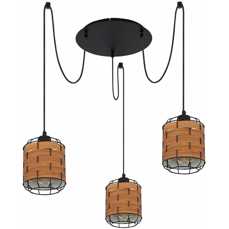 foto del prodotto lampada a sospensione lampada da soggiorno con paralume a 3 luci, effetto legno, regolabile, metallo plastica, marrone nero, 3x prese e27, dxh