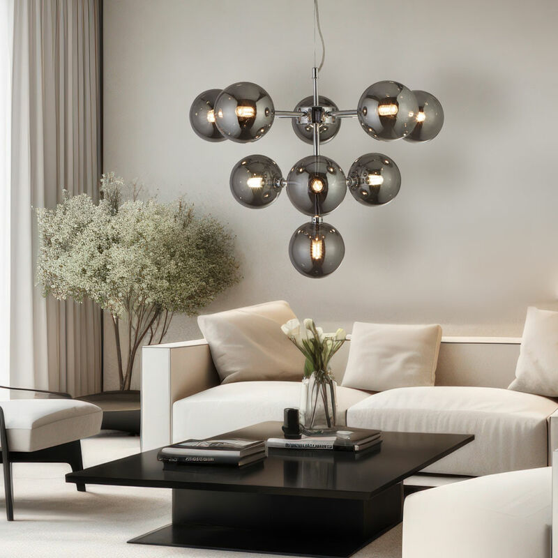immagine 0 del prodotto lampada a sospensione lampada da soggiorno cromata tavolo da pranzo, lampada di design sfera di vetro altezza regolabile, 9 prese g9, pxh 40x120 cm