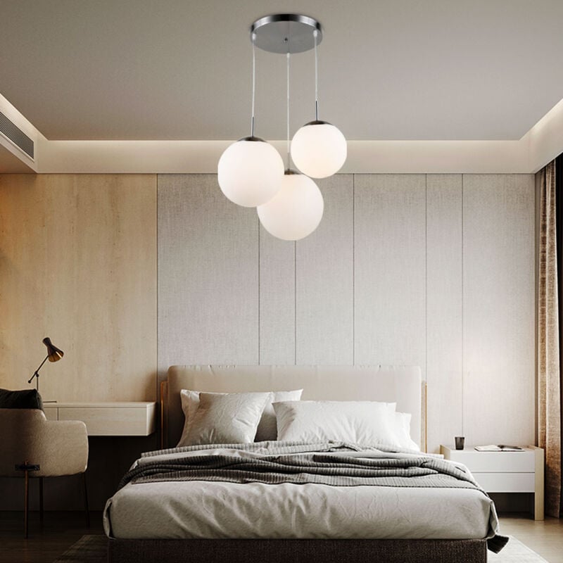 foto del prodotto lampada a sospensione lampada da soggiorno lampada a sospensione a sfera in vetro con paralumi di diverse dimensioni, metallo, 3x led 8 w 806lm