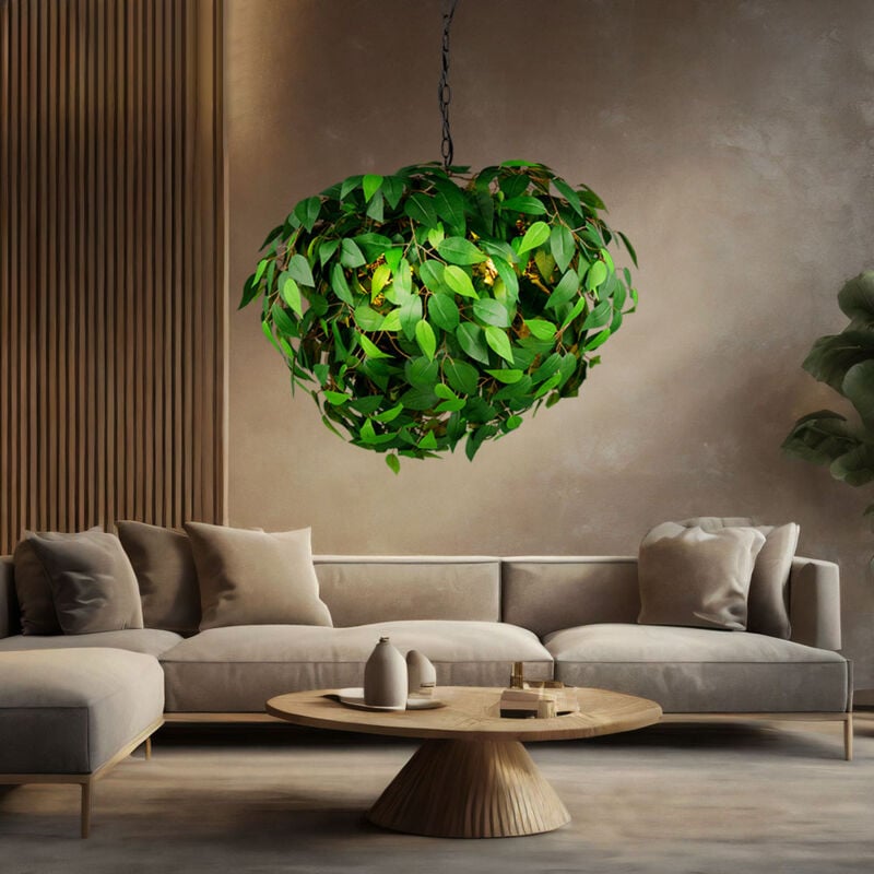foto del prodotto lampada a sospensione lampada da soggiorno lampada da sala da pranzo lampada da soffitto, design a foglie verdi in metallo e plastica, altezza