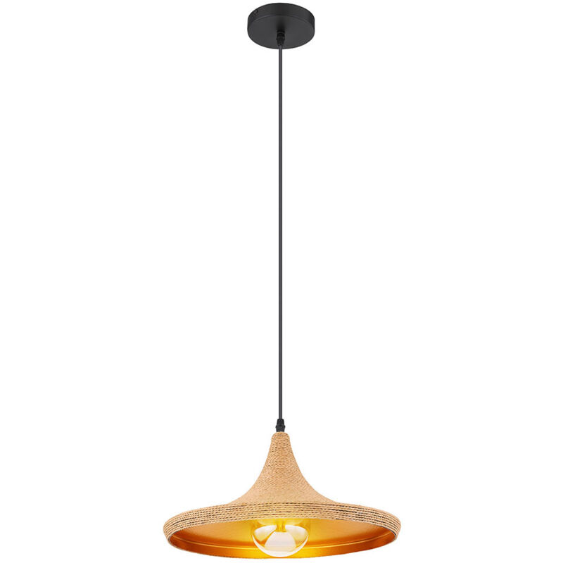 foto del prodotto lampada a sospensione, lampada da soggiorno, lampada da sala da pranzo, lampada da soffitto, lampada da cucina, tessuto metallico, marrone oro nero,