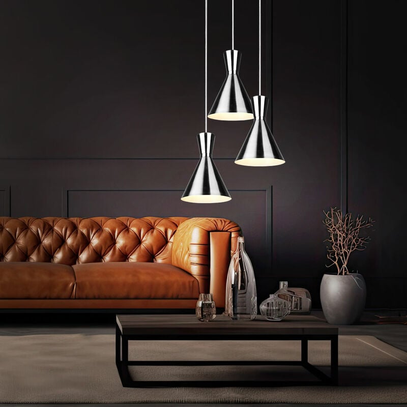 foto del prodotto lampada a sospensione, lampada da soggiorno, lampada da sala da pranzo, lampada da soffitto, metallo nichel opaco, 3 lampadine e27, h 150 cm