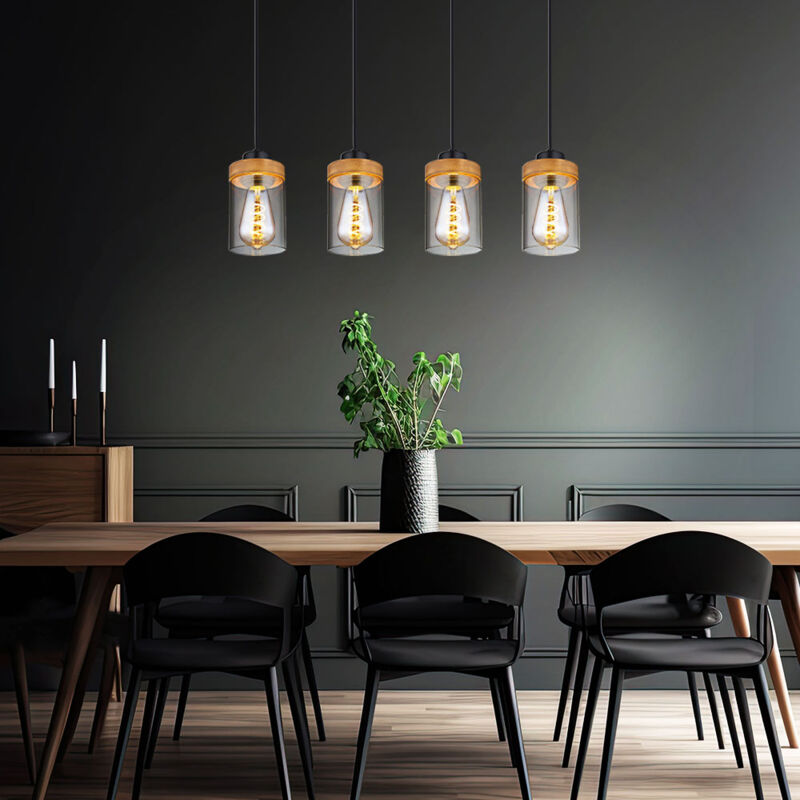 foto del prodotto lampada a sospensione lampada da soggiorno lampada da sospensione lampada da sala da pranzo lampada da cucina, metallo legno vetro fumo nero, 4