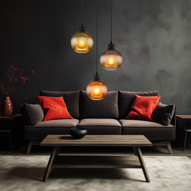 foto del prodotto lampada a sospensione lampada da tavolo da pranzo a 3 fiamme lampada da soggiorno in vetro lampada a sospensione, vetro petrolio, bronzo, verde, 3x