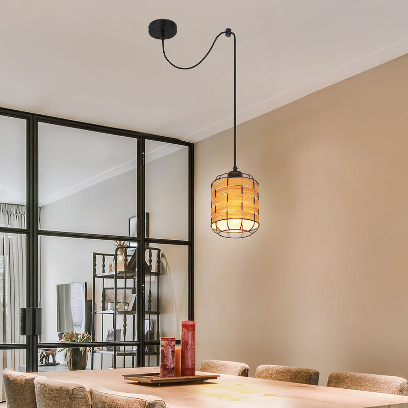 foto del prodotto lampada a sospensione lampada da tavolo da pranzo lampada a sospensione effetto legno soggiorno, effetto griglia, 1x e27, pxh 15 x 200 cm