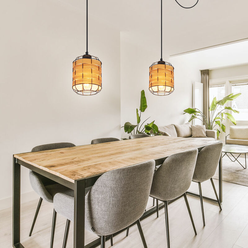 foto del prodotto lampada a sospensione lampada da tavolo da pranzo lampada a sospensione effetto legno soggiorno, effetto griglia, 1x e27, pxh 15 x 200 cm, set di 2