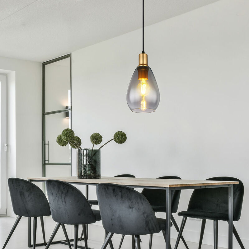 foto del prodotto lampada a sospensione lampada da tavolo da pranzo lampada a sospensione lampada da soggiorno, vetro metallo fum nero, attacco 1x e27 pxh 15x120 cm