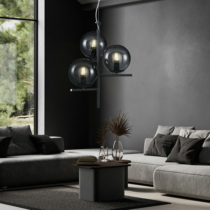 foto del prodotto lampada a sospensione, lampada da tavolo da pranzo, lampada a sospensione moderna, regolabile altezza, metallo, fumo antracite, 3x e14, dxh 40x150cm