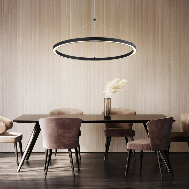 foto del prodotto lampada a sospensione, lampada da tavolo da pranzo, lampada da soggiorno, plafoniera, metallo alluminio plastica nero, funzione memory dimmerabile,