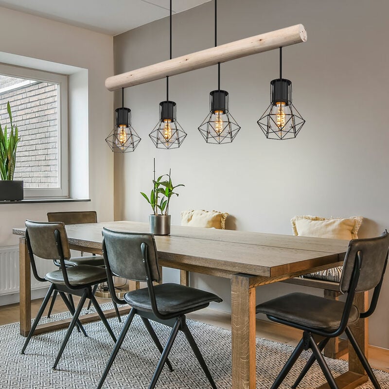 foto del prodotto lampada a sospensione, lampada da tavolo da pranzo, lampada industriale, regolabile in altezza, casa di campagna, nero, 4x e27, lxlxa 82x13,3x120 cm