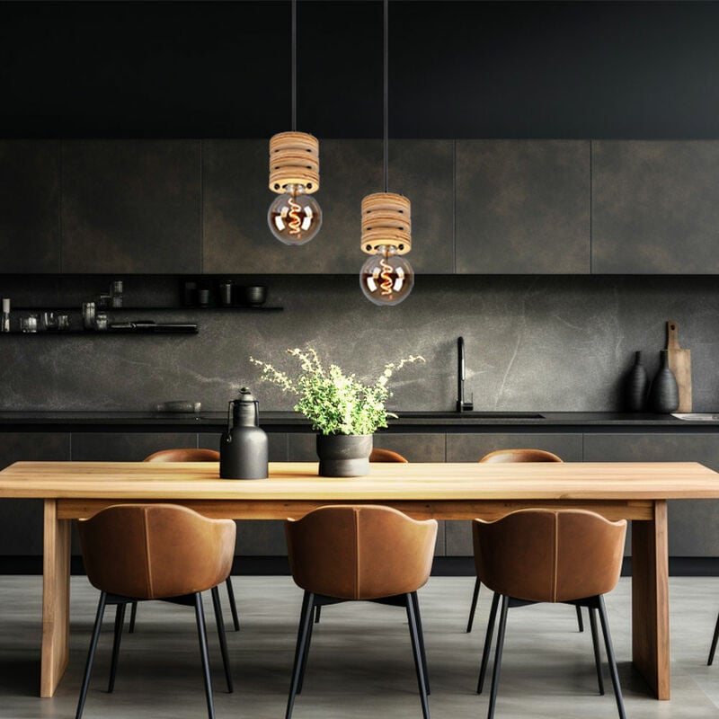 immagine 0 del prodotto lampada a sospensione lampada in legno lampada da tavolo da pranzo lampada a sospensione soggiorno, regolabile in altezza, 1x e27, dxh 12x120 cm, set