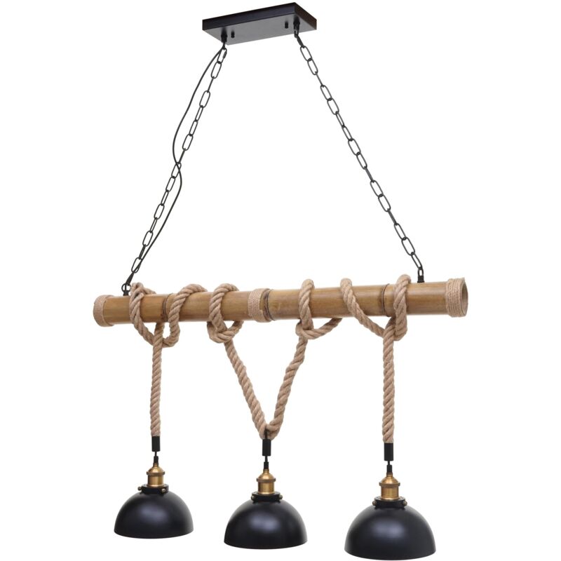 foto del prodotto lampada a sospensione lampadari stile vintage industriale corda di bamb metallo nero 3x paralume a cupola 040003598