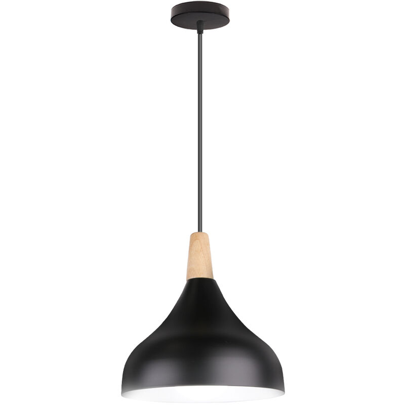 foto del prodotto lampada a sospensione, lampadario a soffitto con 20cm paralume cupolo in legno, moderna illuminazione con e27 supporto per soggiorno camera da letto