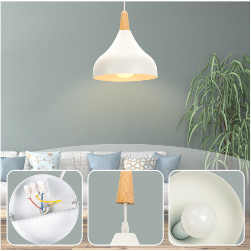 foto del prodotto lampada a sospensione, lampadario a soffitto con 20cm paralume cupolo in legno, moderna illuminazione con e27 supporto per soggiorno camera da letto