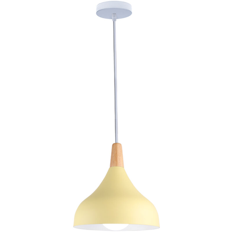 foto del prodotto lampada a sospensione, lampadario a soffitto con 20cm paralume cupolo in legno, moderna illuminazione con e27 supporto per soggiorno camera da letto