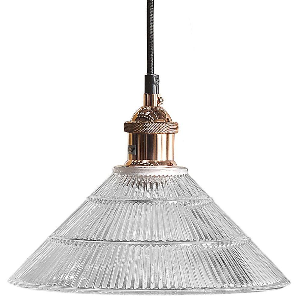 foto del prodotto lampada a sospensione lampadario industriale vintage rame vetro trasparente