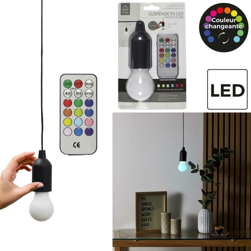 foto del prodotto lampada a sospensione lampadina nera multicolore con telecomando, a batteria