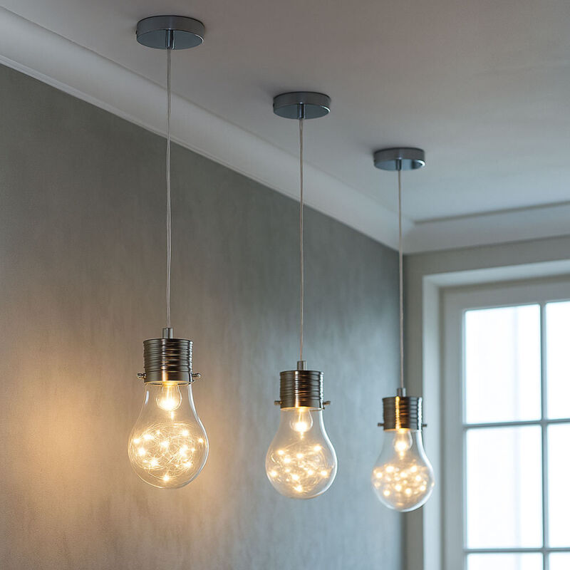 foto del prodotto lampada a sospensione lampadina vintage lampada soggiorno lampada a sospensione lampada decorativa e14, rete metallica, metallo cromato, attacco e14,