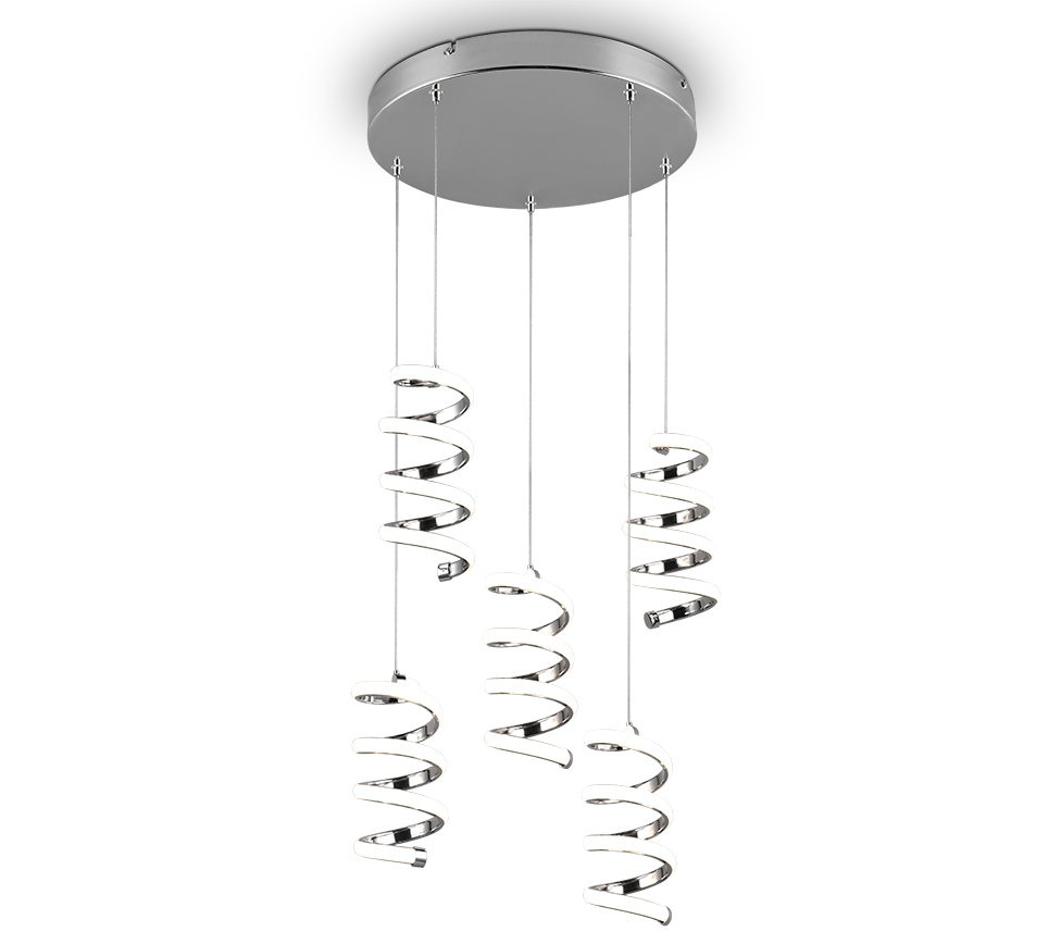 foto del prodotto lampada a sospensione led 5 luci, metallo, cromo, 45x150x45 cm, laola