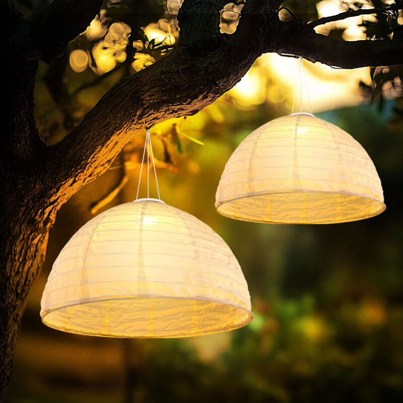foto del prodotto lampada a sospensione led a luce solare lampada da giardino a sospensione luce bianca da patio, tessuto di lino, bianco caldo, dxh 40 x 30 cm, set da