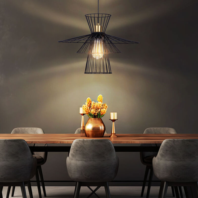 foto del prodotto lampada a sospensione led a reticolo lampada da tavolo nero retr soffitto luce appesa gabbia, filo di metallo, 7w 806lm bianco caldo, dxh 45x150 cm