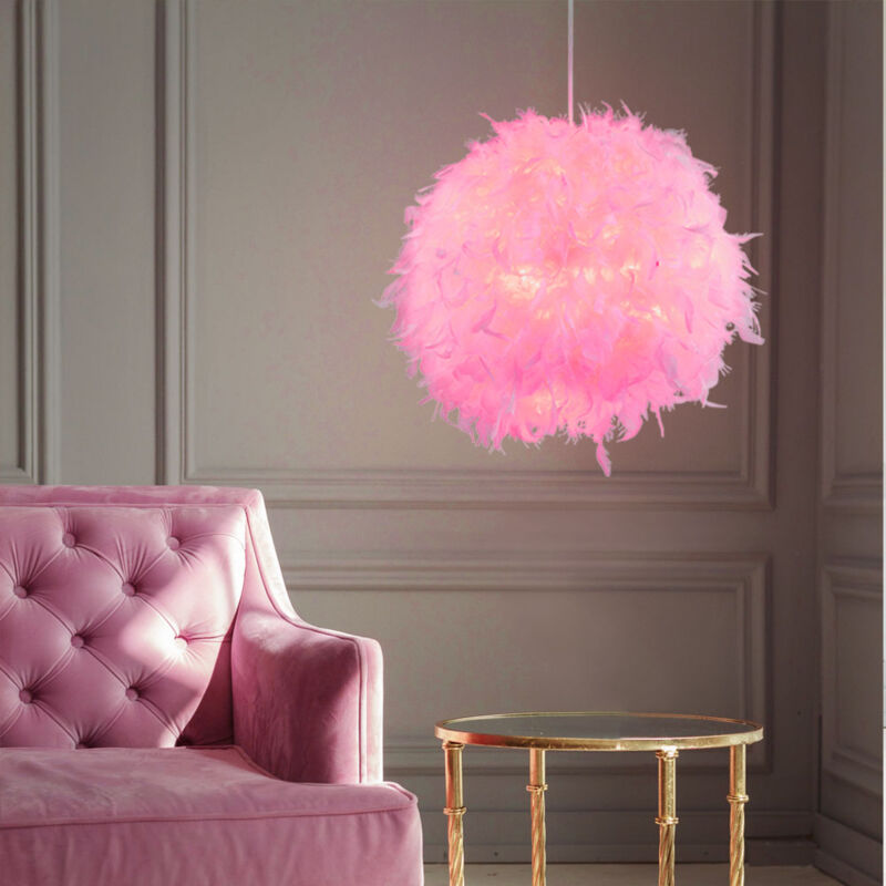 foto del prodotto lampada a sospensione led a sfera con piume lampada a sfera con piume rosa per camera dei bambini a sospensione, metallo tessile, 9w 810lm bianco