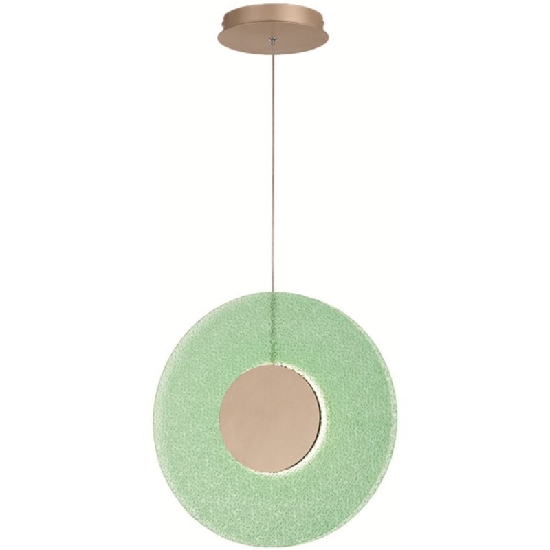 foto del prodotto lampada a sospensione led candy 45 cm in metallo oro e vetro graniglia verde