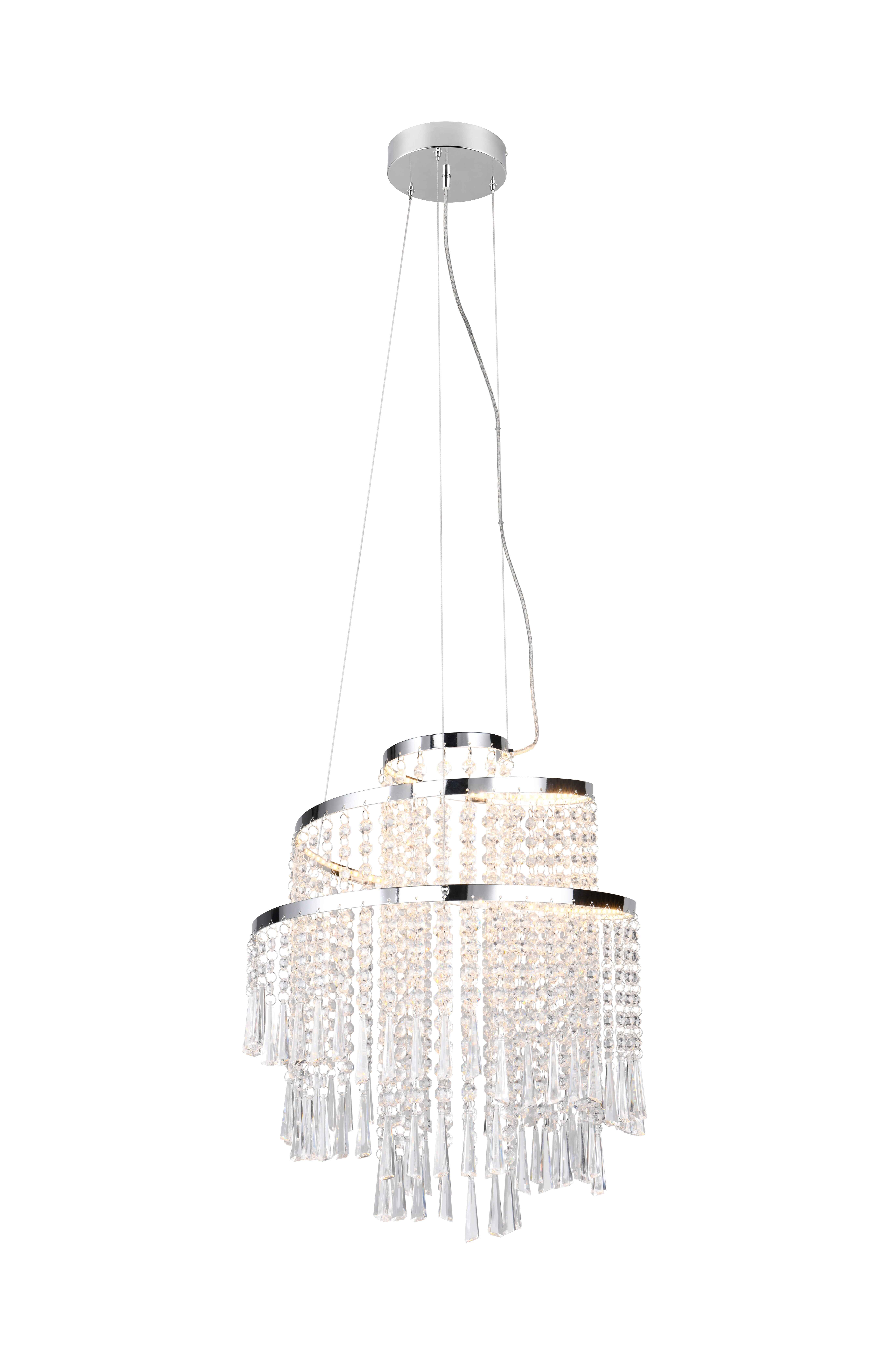 foto del prodotto lampada a sospensione led con pendenti, metallo cromato, d 38 cm, pomp