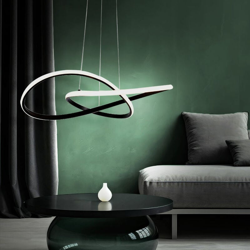 foto del prodotto lampada a sospensione led design lampada sala da pranzo lampada a sospensione plafoniera curva, alluminio plastica nera, 20w 2540lm 3000k bianco