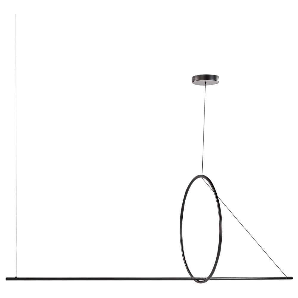 foto del prodotto lampada a sospensione led in metallo nero dal design geometrico stile moderno