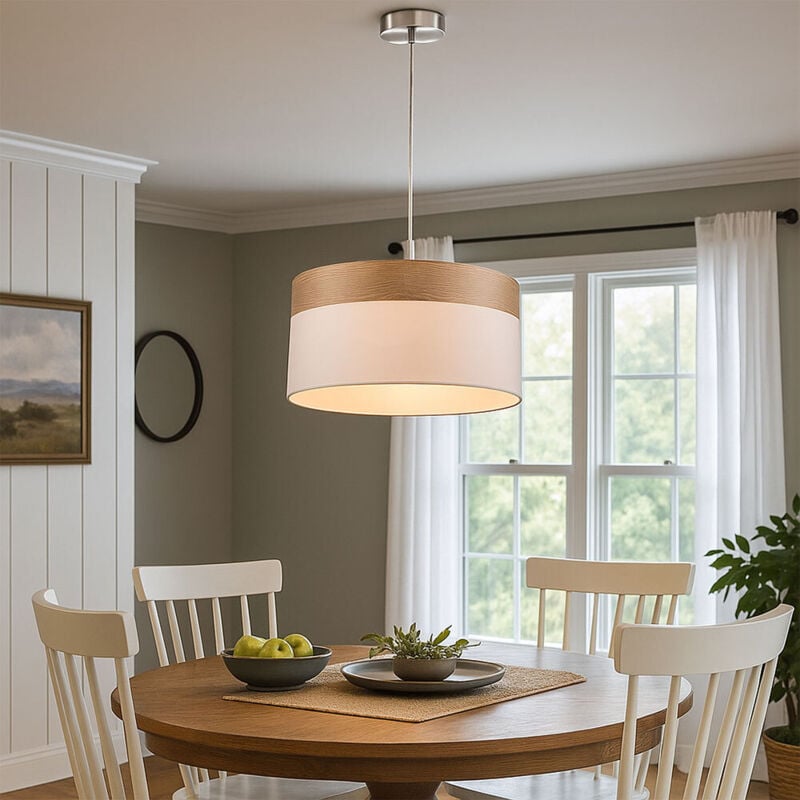 foto del prodotto lampada a sospensione led lampada da soggiorno lampada a sospensione da tavolo lampada da cucina lampada effetto legno, tessuto bianco, 9w 810lm