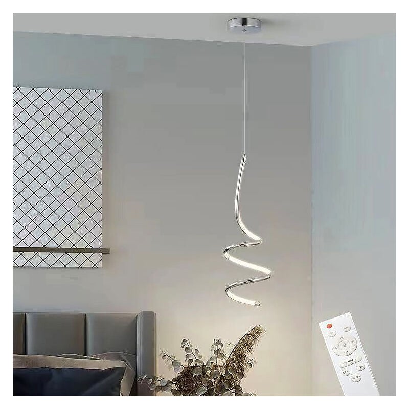 foto del prodotto lampada a sospensione led moderno a spirale dimmerabile 3 tonalit luce e telecomando ip20 silver