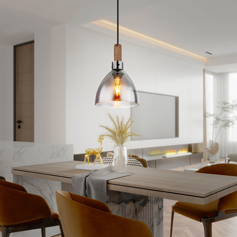 foto del prodotto lampada a sospensione led nera lampada a sospensione moderna per sala da pranzo, lampada a sospensione per tavolo da pranzo in vetro fum effetto
