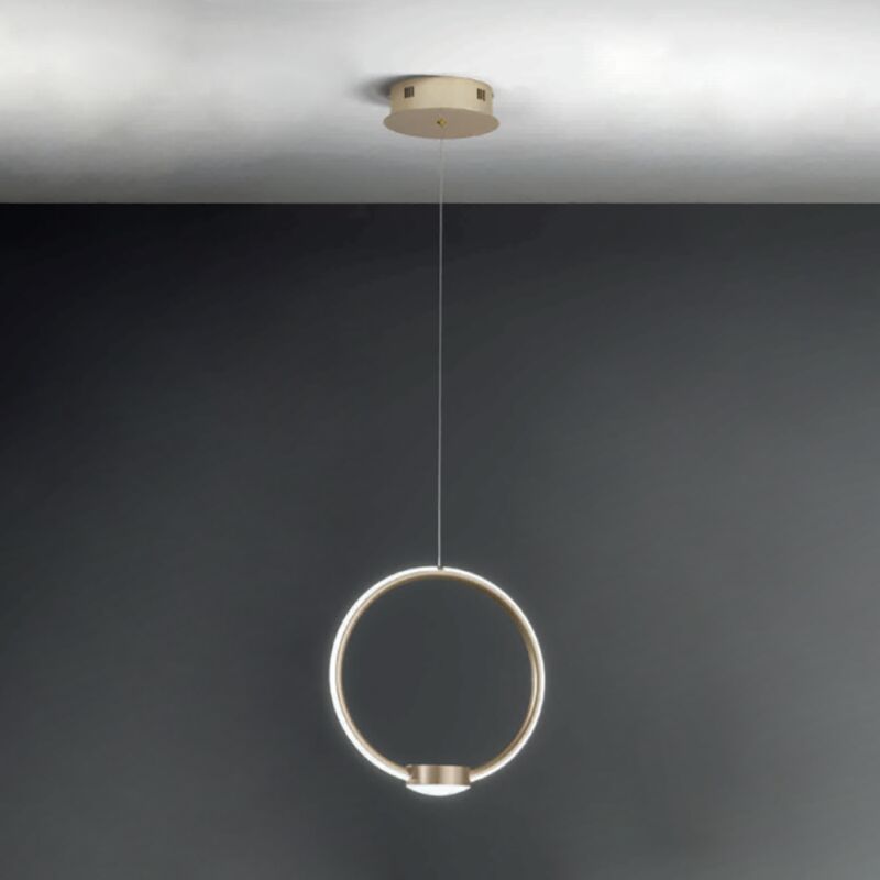 foto del prodotto lampada a sospensione led omega in metallo verniciato oro d32 cm