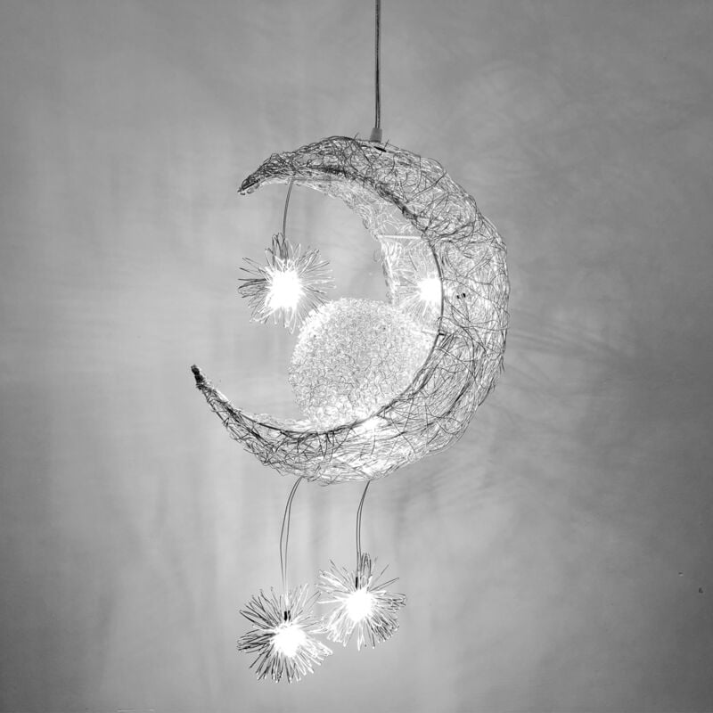 foto del prodotto lampada a sospensione led plafoniera creativa design luna lampadario luce bianca calda per camera dei bambini